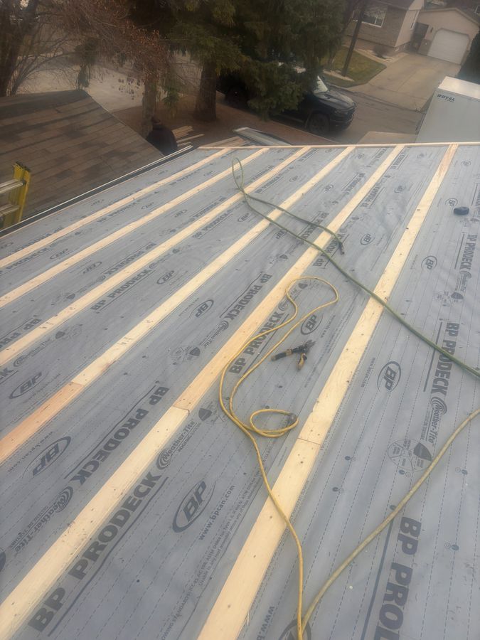 BP ProDeck underlayment with wood strapping for metal roof installation