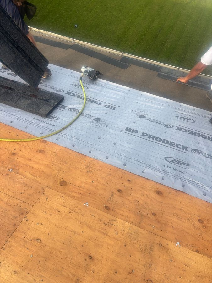 BP ProDeck synthetic underlayment close-up showing quality installation